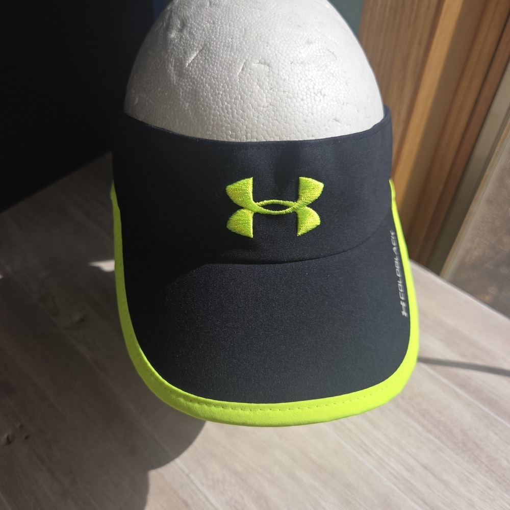 Under Armour Cold Black Visor Hat Womens Black Neon Yellow OSFA Embroidered Logo